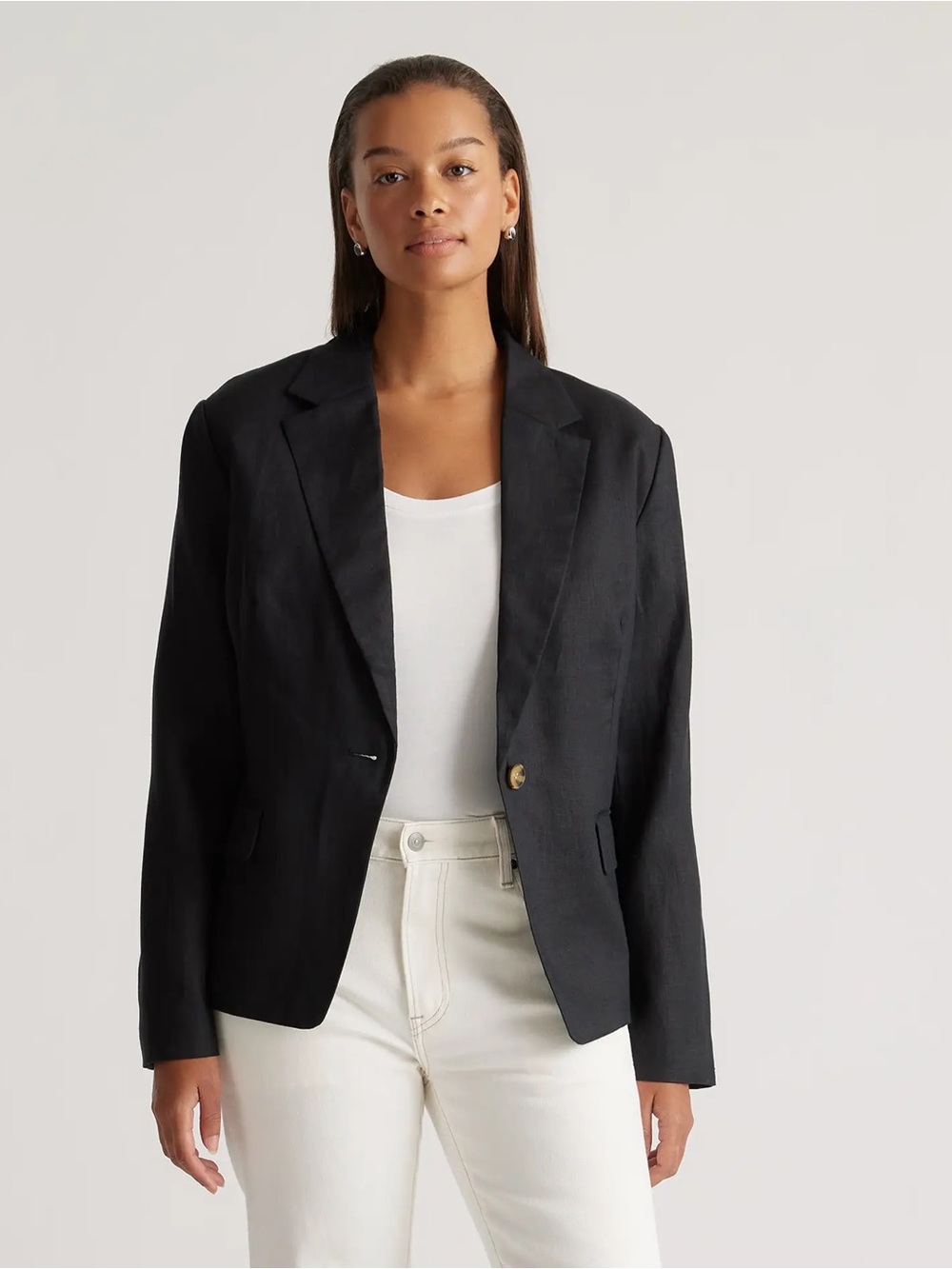 Quince 100% European Linen Structured Blazer - Black, Size S